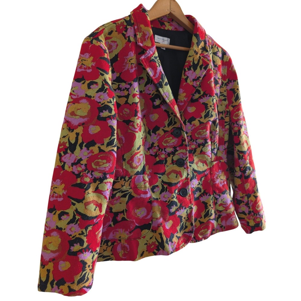 Isaac Mizrahi for Target Floral Cotton Blazer Jacket Red Pink Yellow XL F8170 - Picture 4 of 5
